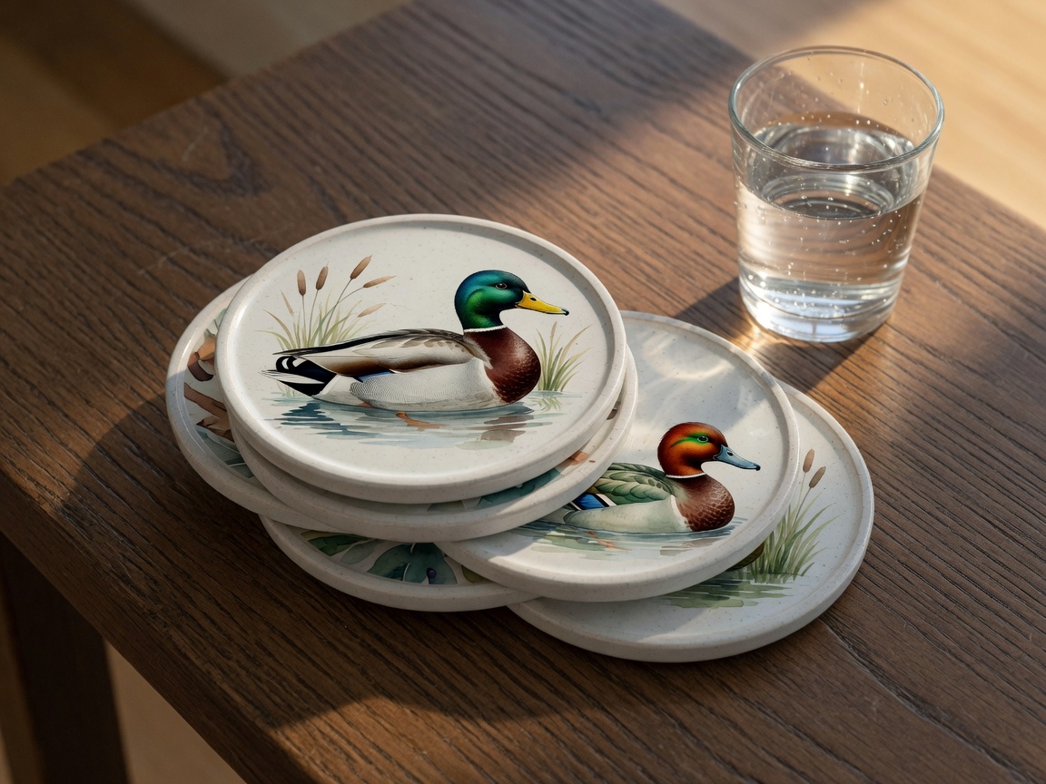 Coaster set — Six plates for glasses. A singleton coaster is clutter.