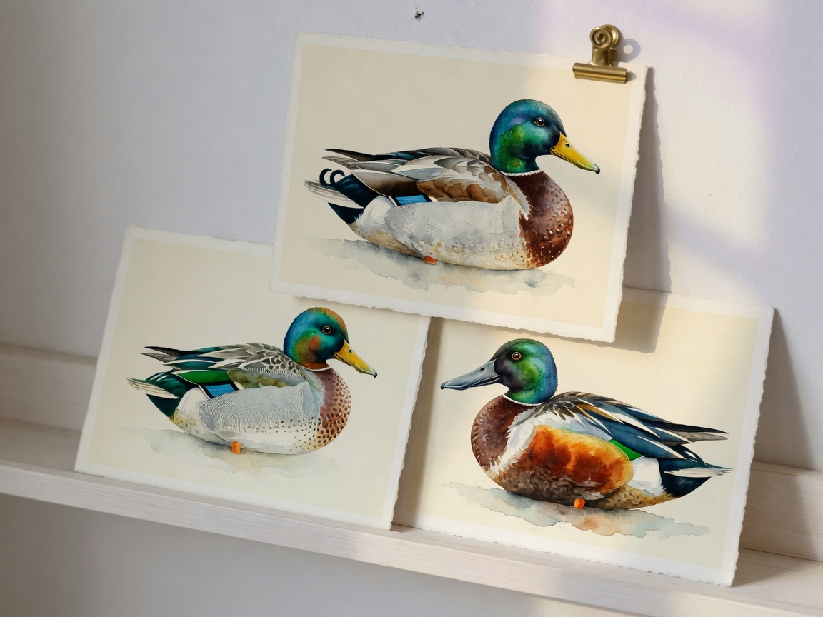 Print trio — Mallard, teal, shoveler — three plates, one gift