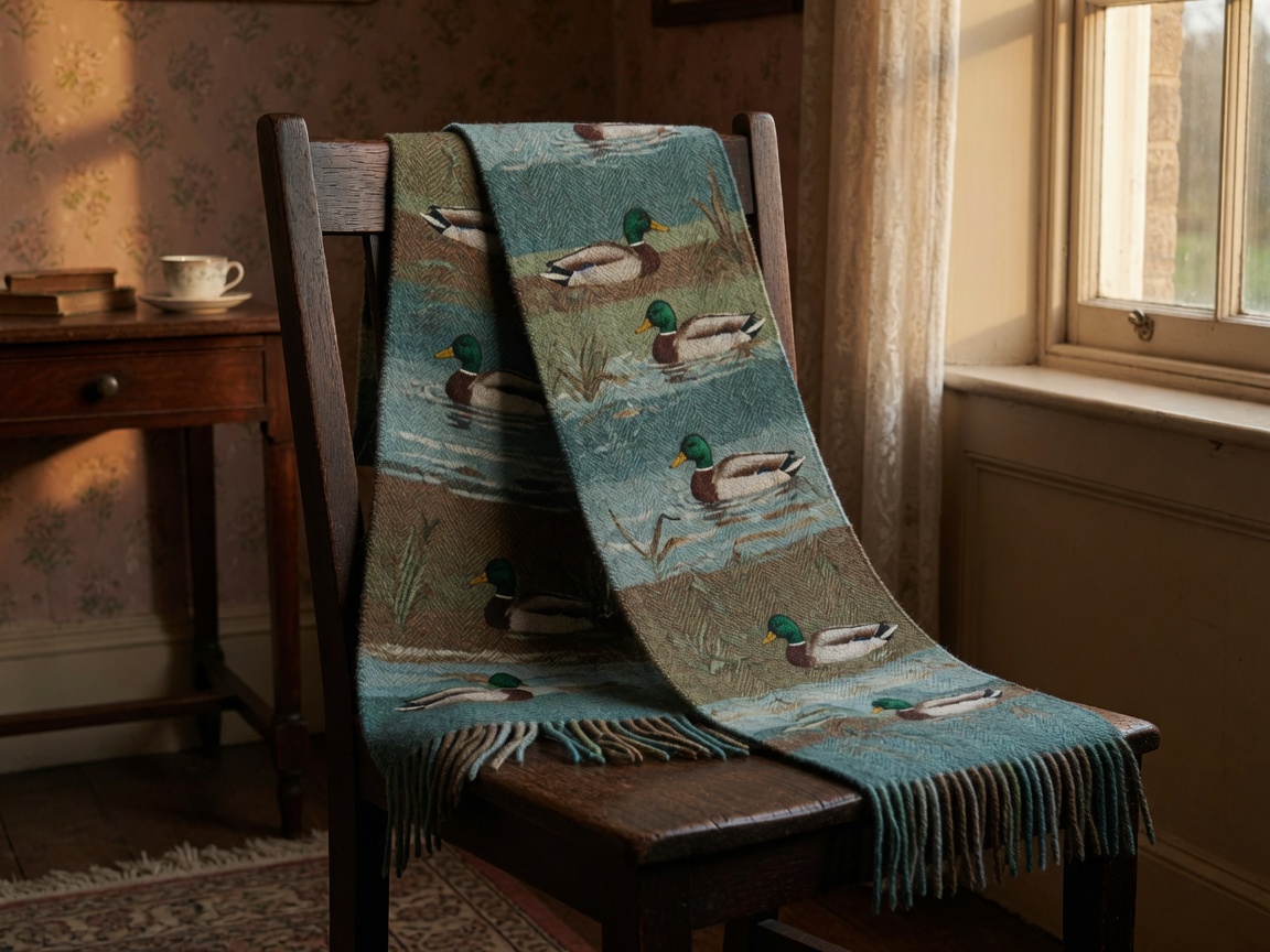 Mallard scarf — A woven flock for a coat, not a novelty print