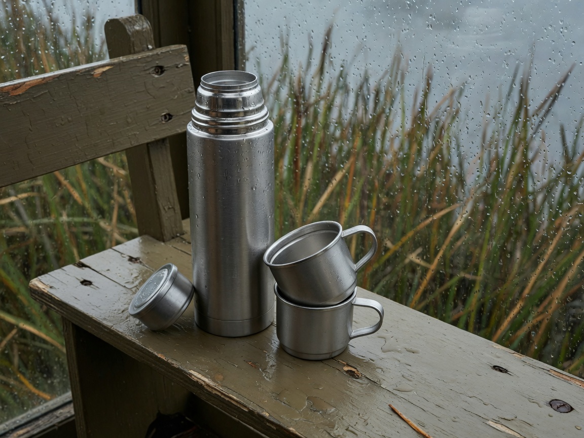 Flask set — Stainless flask plus cups. Tea that survives the hide.