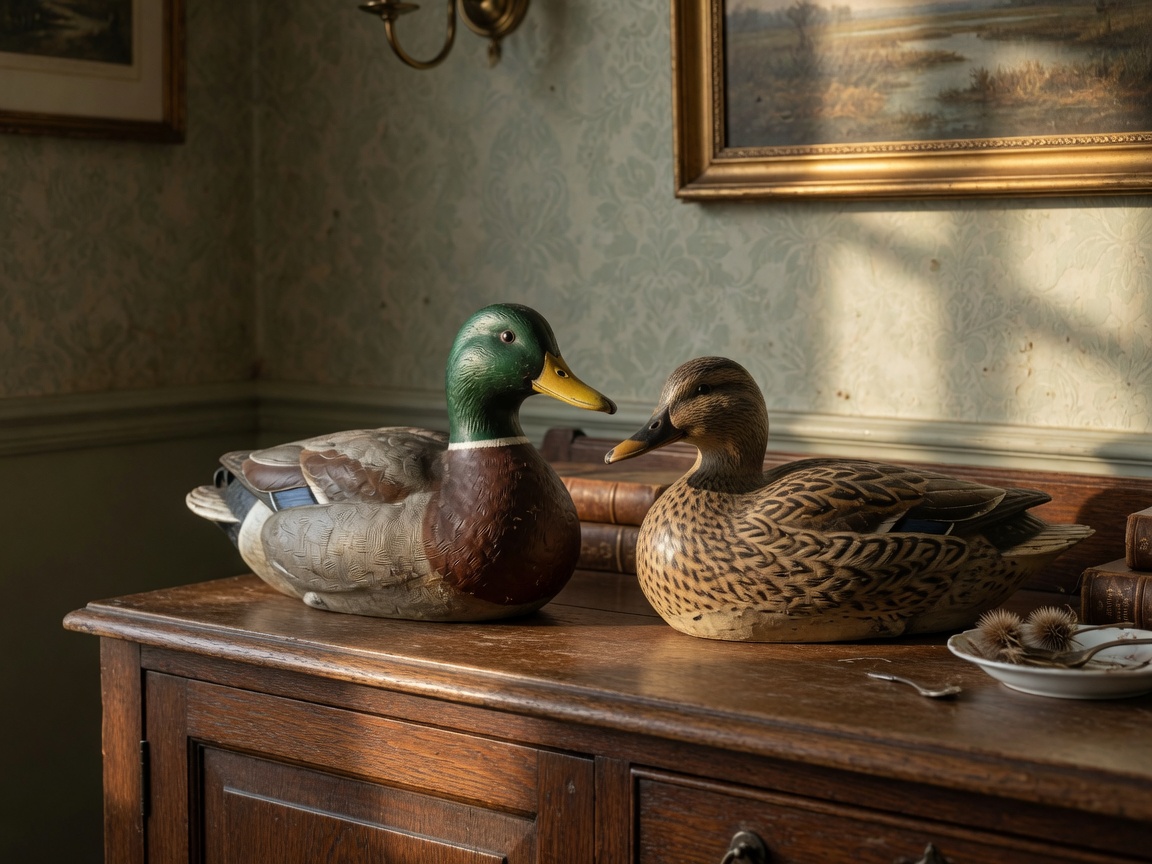Decoy pair — Carved mallards for a sideboard, not a slogan mug